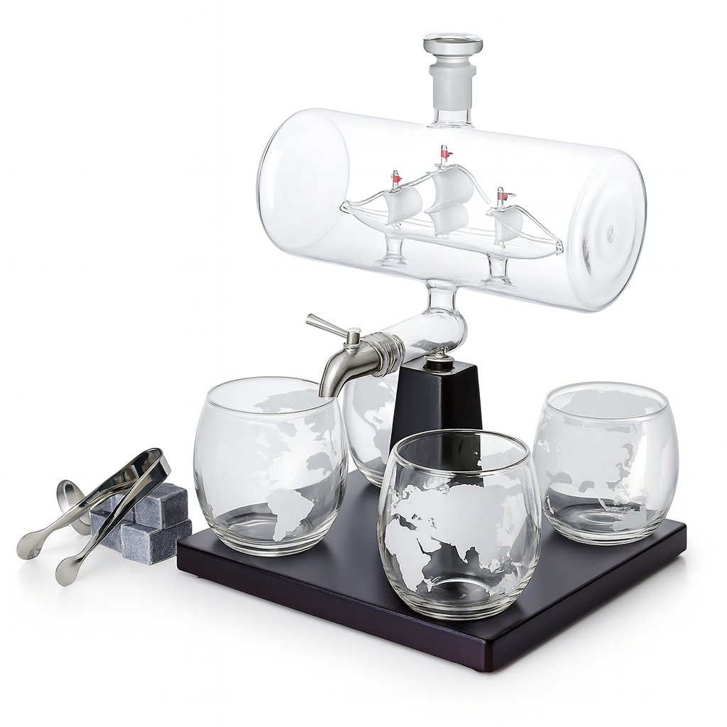 Glass Sailing Wine Bottle Set
