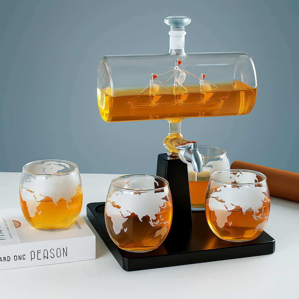 Glass Sailing Wine Bottle Set